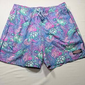 Vineyard Vines Men’s Blue Turtle & Pineapple Swim Trunks - Size Medium